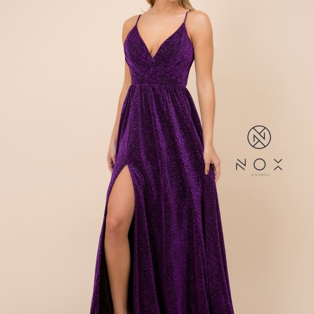 V-Neck Leg Slit A-Line Shape Prom Dress NXR356